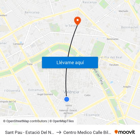 Sant Pau - Estació Del Nord to Centro Medico Calle Bilbao map