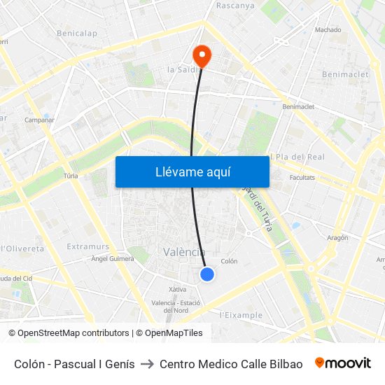 Colón - Pascual I Genís to Centro Medico Calle Bilbao map