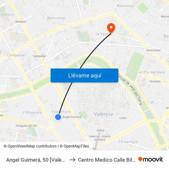 Angel Guimerá, 50 [València] to Centro Medico Calle Bilbao map