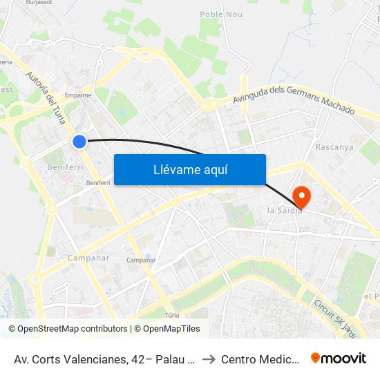 Av. Corts Valencianes, 42– Palau De Congressos [València] to Centro Medico Calle Bilbao map