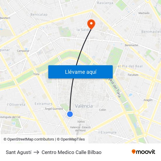 Estació Del Nord - Guillem De Castro to Centro Medico Calle Bilbao map