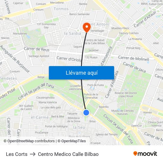 Les Corts to Centro Medico Calle Bilbao map