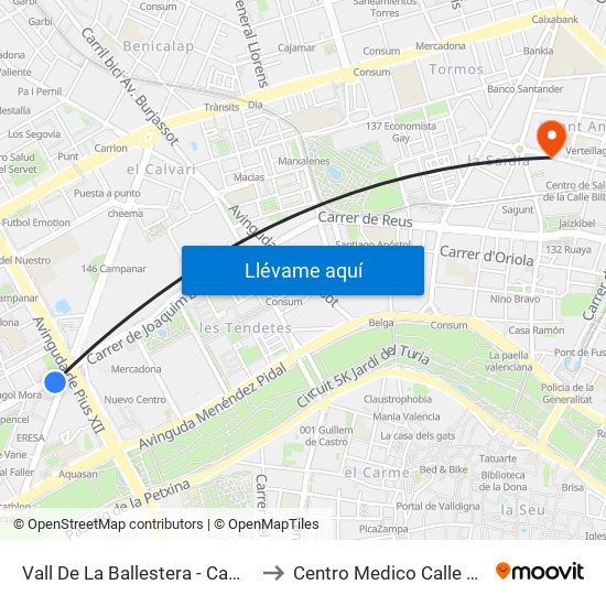 Vall De La Ballestera - Campanar to Centro Medico Calle Bilbao map