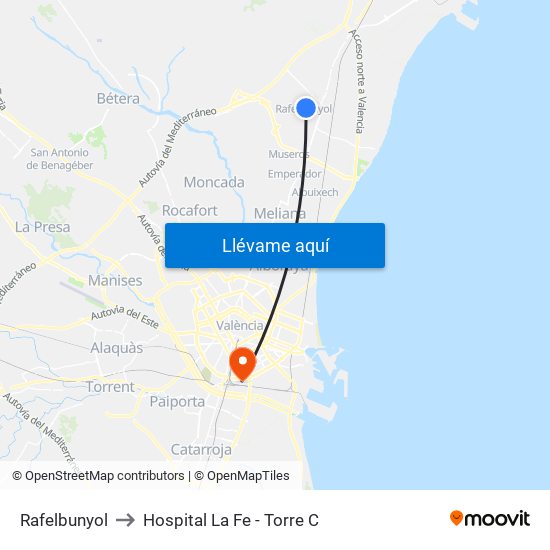 Rafelbunyol to Hospital La Fe - Torre C map