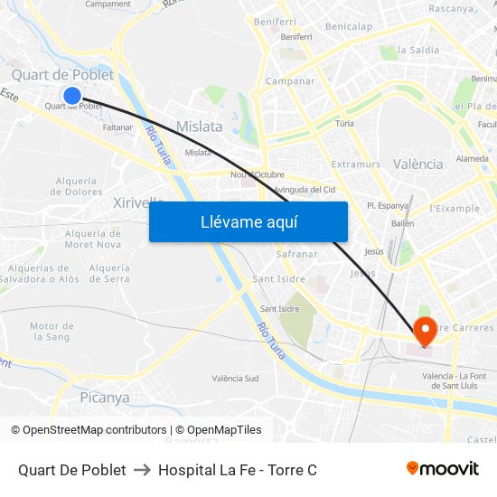 Quart De Poblet to Hospital La Fe - Torre C map