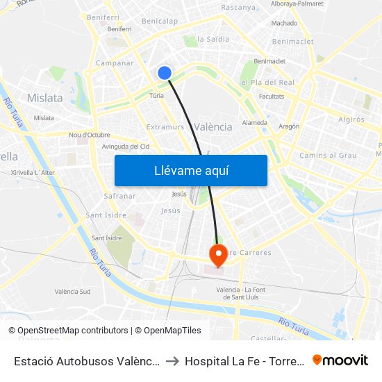 Estació Autobusos València to Hospital La Fe - Torre C map
