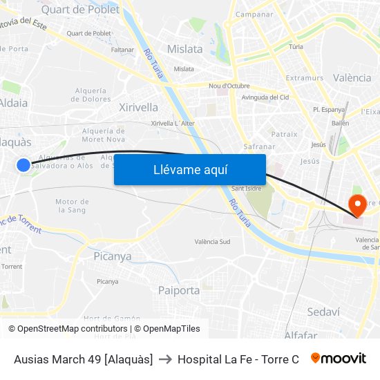 Ausias March 49 [Alaquàs] to Hospital La Fe - Torre C map