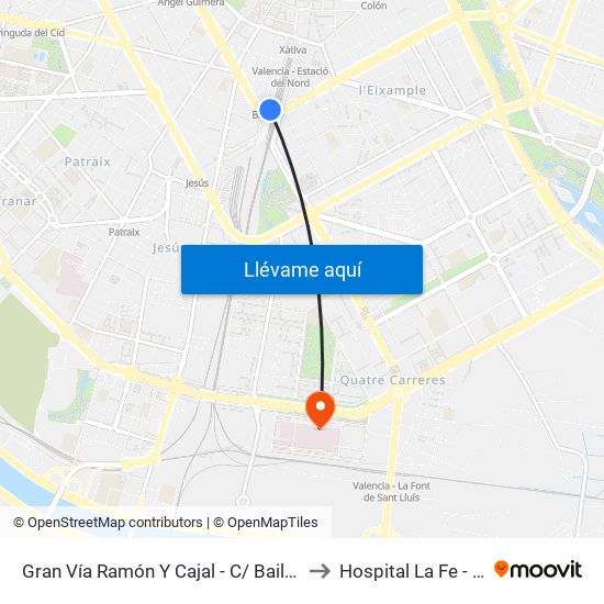 Gran Vía Ramón Y Cajal - C/ Bailén [València] to Hospital La Fe - Torre C map