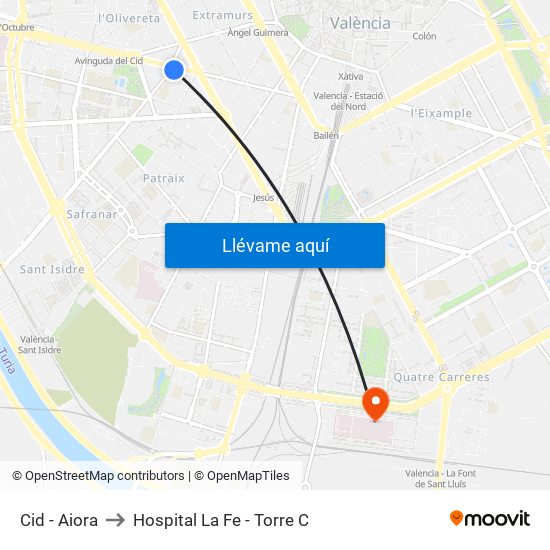 Cid - Aiora to Hospital La Fe - Torre C map
