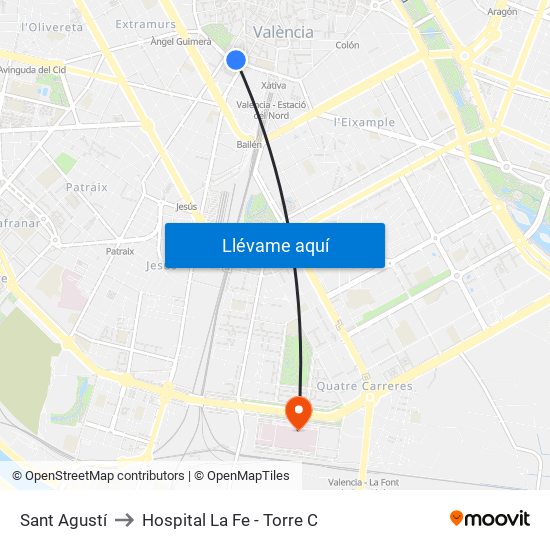 Estació Del Nord - Guillem De Castro to Hospital La Fe - Torre C map