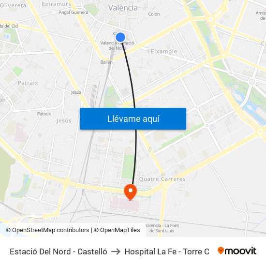 Estació Del Nord - Castelló to Hospital La Fe - Torre C map