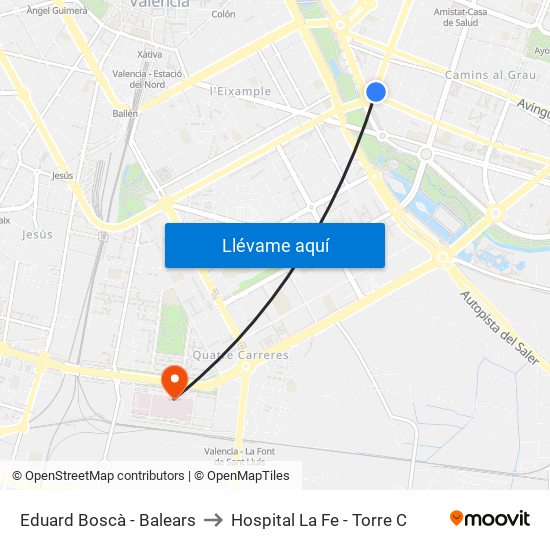 Eduard Boscà - Balears to Hospital La Fe - Torre C map