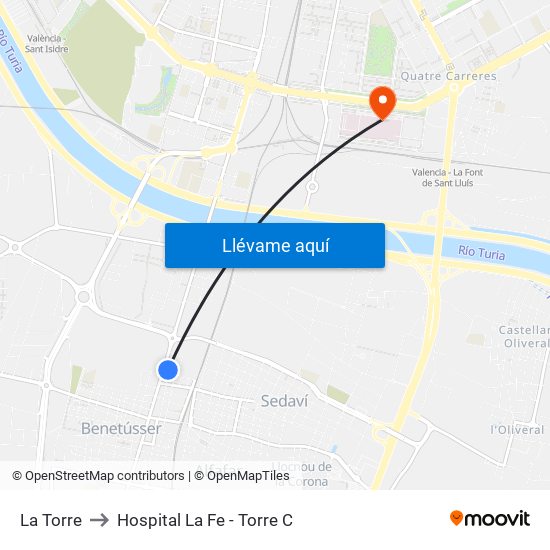 La Torre to Hospital La Fe - Torre C map