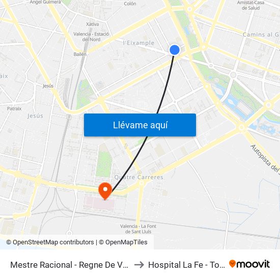 Mestre Racional - Regne De València to Hospital La Fe - Torre C map