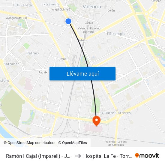 Ramón I Cajal (Imparell) - Jesús to Hospital La Fe - Torre C map