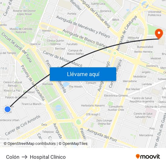 Colón to Hospital Clínico map