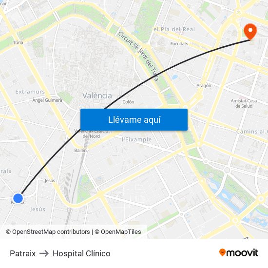 Patraix to Hospital Clínico map