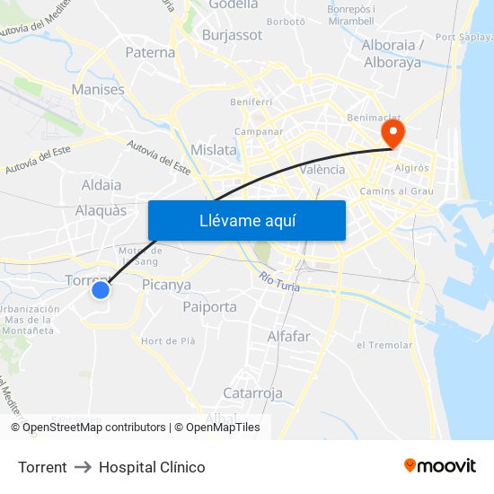 Torrent to Hospital Clínico map