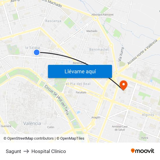 Sagunt to Hospital Clínico map