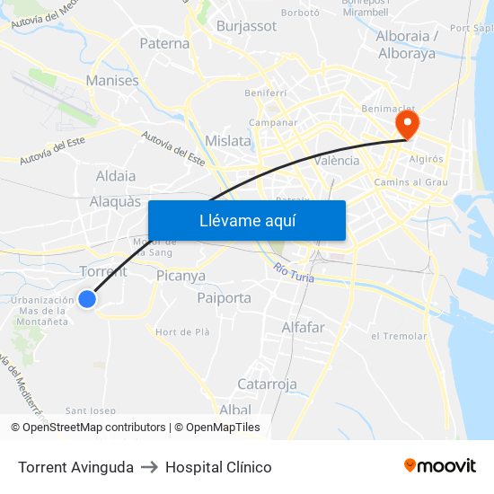 Torrent Avinguda to Hospital Clínico map
