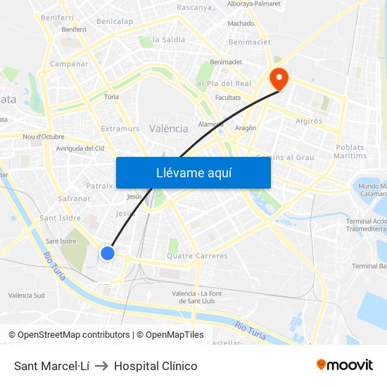 Sant Marcel·Lí to Hospital Clínico map