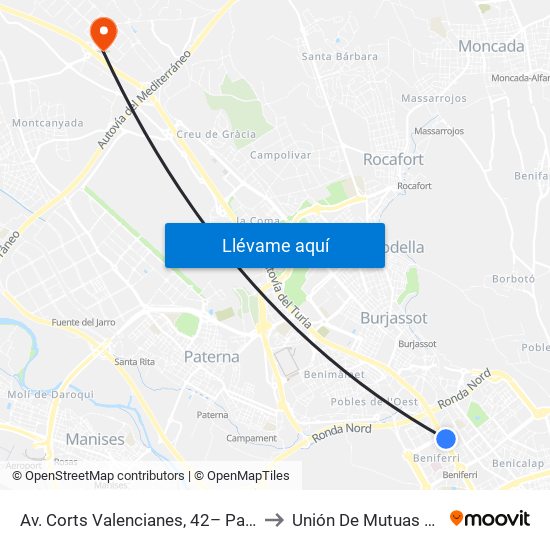 Av. Corts Valencianes, 42– Palau De Congressos [València] to Unión De Mutuas Parque Tecnológico map