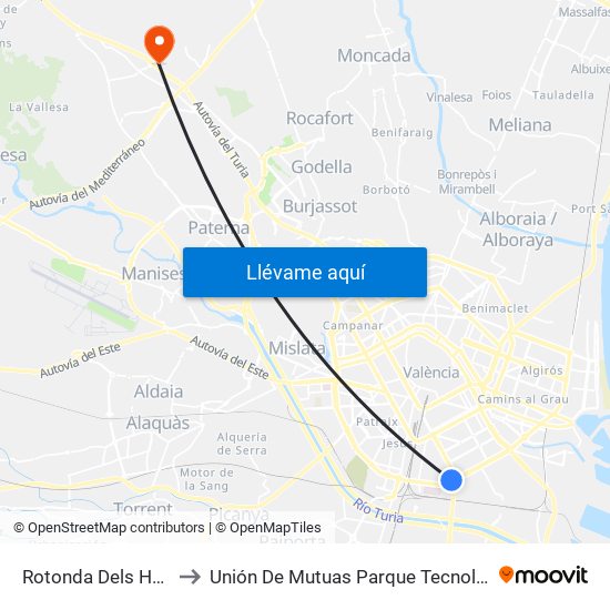 Rotonda Dels Hams to Unión De Mutuas Parque Tecnológico map