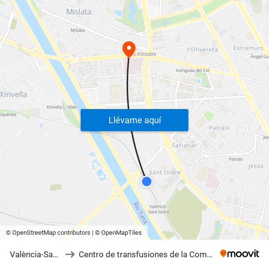 València-Sant Isidre to Centro de transfusiones de la Comunidad Valenciana map