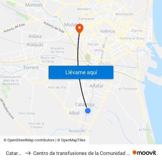 Catarroja to Centro de transfusiones de la Comunidad Valenciana map