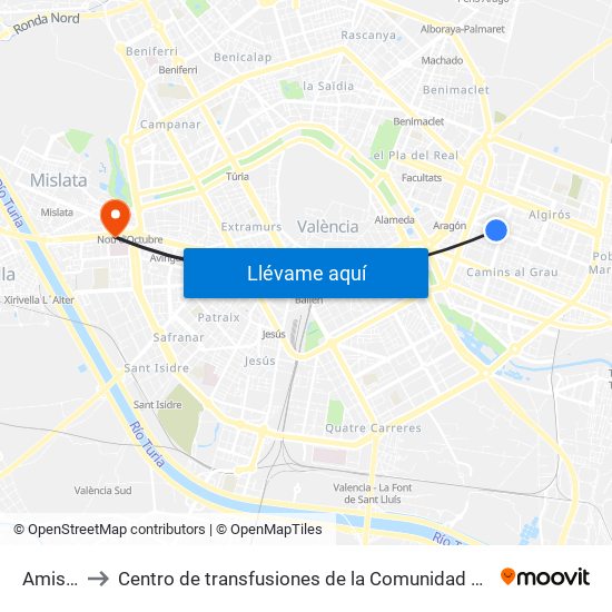 Amistat to Centro de transfusiones de la Comunidad Valenciana map