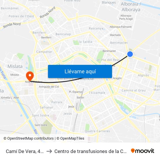 Camí De Vera, 47 [València] to Centro de transfusiones de la Comunidad Valenciana map