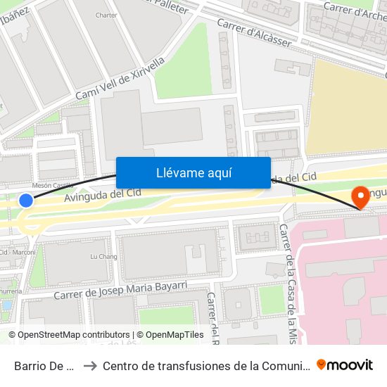 Barrio De La Luz to Centro de transfusiones de la Comunidad Valenciana map