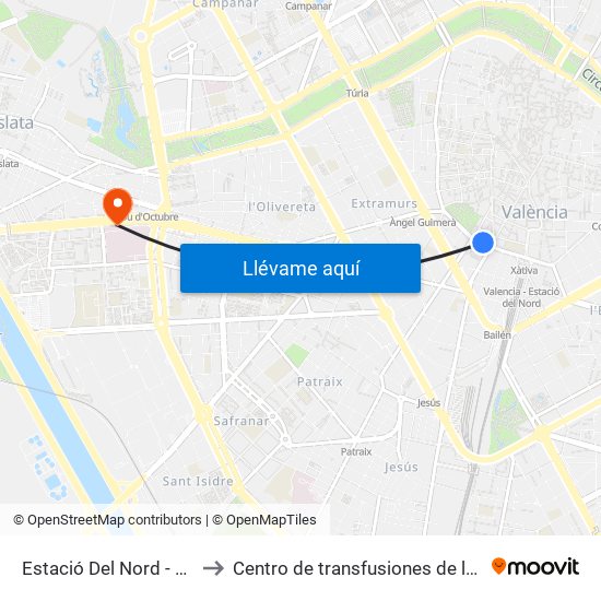 Estació Del Nord - Guillem De Castro to Centro de transfusiones de la Comunidad Valenciana map