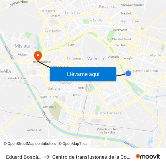 Eduard Boscà - Balears to Centro de transfusiones de la Comunidad Valenciana map