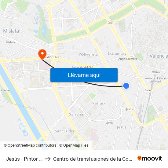 Jesús - Pintor Segrelles to Centro de transfusiones de la Comunidad Valenciana map
