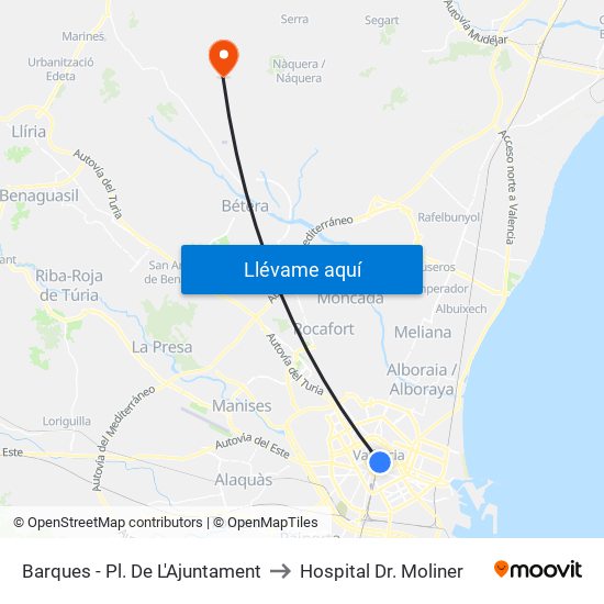Barques - Pl. De L'Ajuntament to Hospital Dr. Moliner map