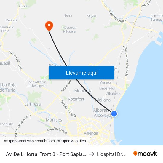 Av. De L Horta, Front 3 - Port Saplaya [Alboraia] to Hospital Dr. Moliner map
