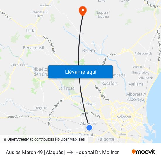 Ausias March 49 [Alaquàs] to Hospital Dr. Moliner map
