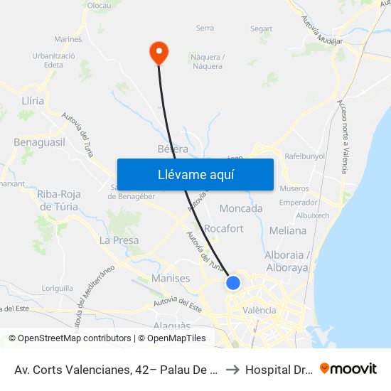 Av. Corts Valencianes, 42– Palau De Congressos [València] to Hospital Dr. Moliner map
