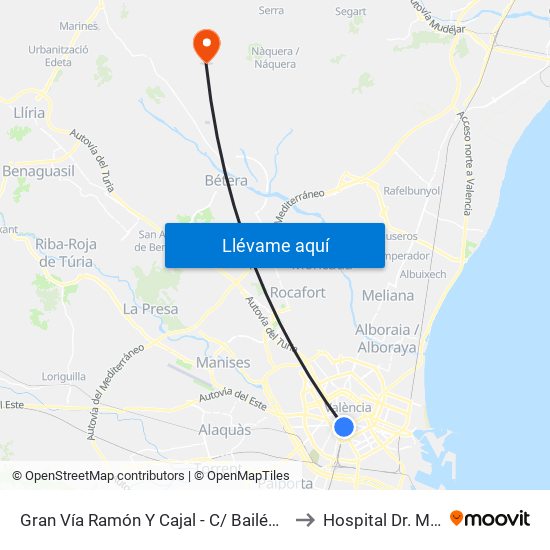Gran Vía Ramón Y Cajal - C/ Bailén [València] to Hospital Dr. Moliner map