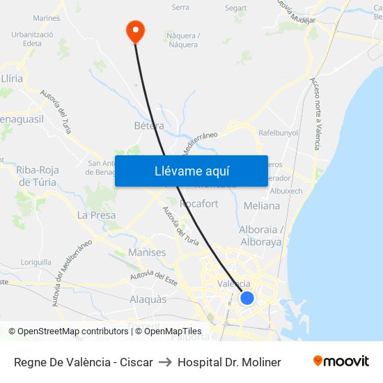 Regne De València - Ciscar to Hospital Dr. Moliner map