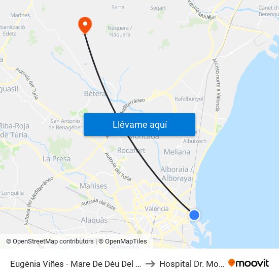 Eugènia Viñes - Mare De Déu Del Sufragi to Hospital Dr. Moliner map