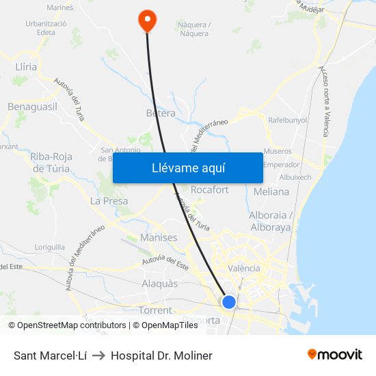 Sant Marcel·Lí to Hospital Dr. Moliner map