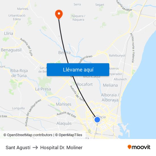 Estació Del Nord - Guillem De Castro to Hospital Dr. Moliner map