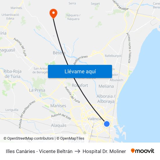 Illes Canàries - Vicente Beltrán to Hospital Dr. Moliner map