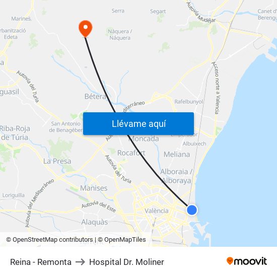 Reina - Remonta to Hospital Dr. Moliner map