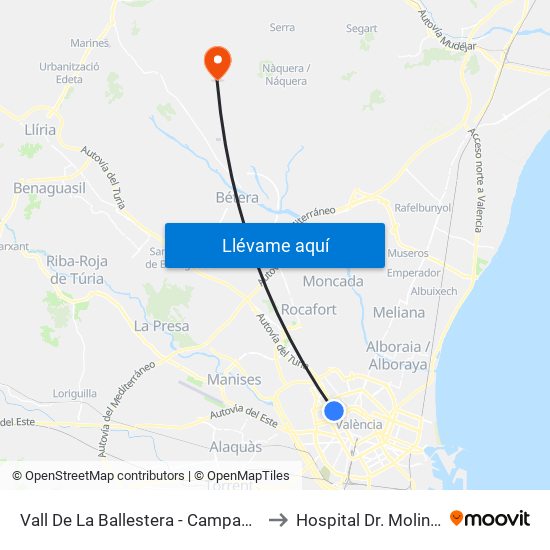 Vall De La Ballestera - Campanar to Hospital Dr. Moliner map