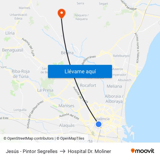 Jesús - Pintor Segrelles to Hospital Dr. Moliner map