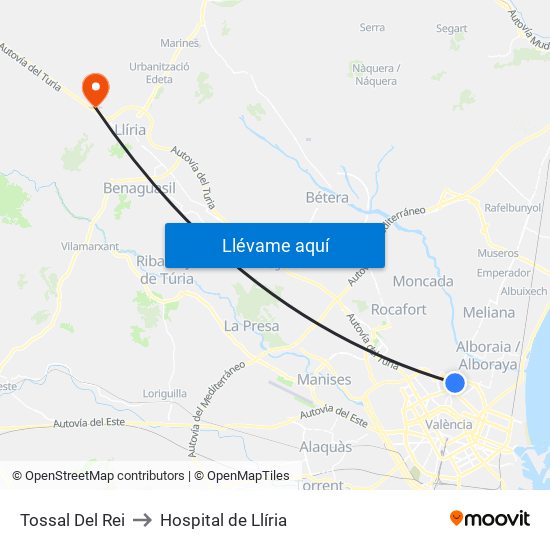 Tossal Del Rei to Hospital de Llíria map