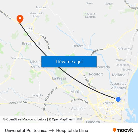 Universitat Politècnica to Hospital de Llíria map